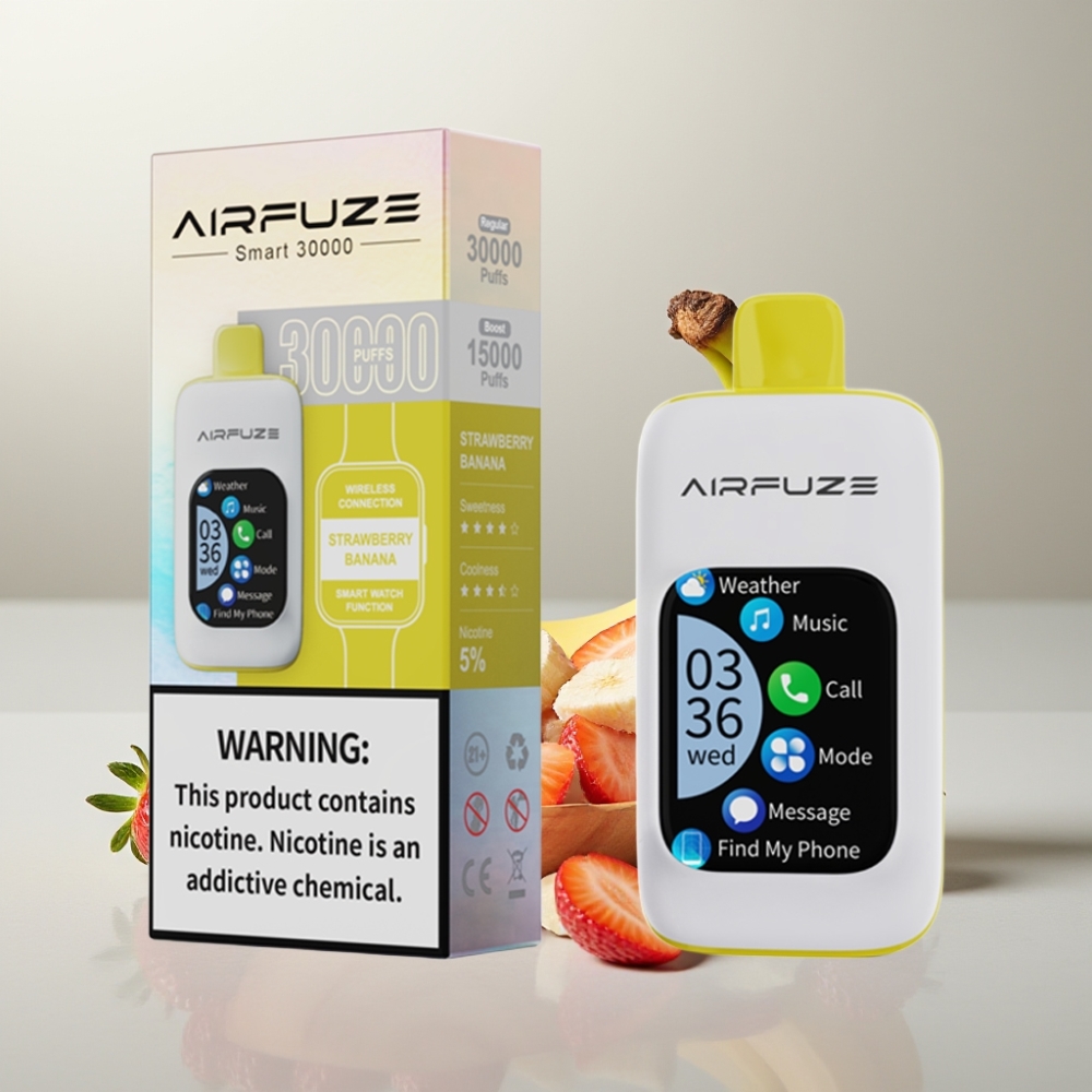 AirFuze Smart 30000 Puffs Eldobható Pod Eper Banán, 5% Nikotin, 900mAh, Type-C, 2.01\" TFT érintőképernyő