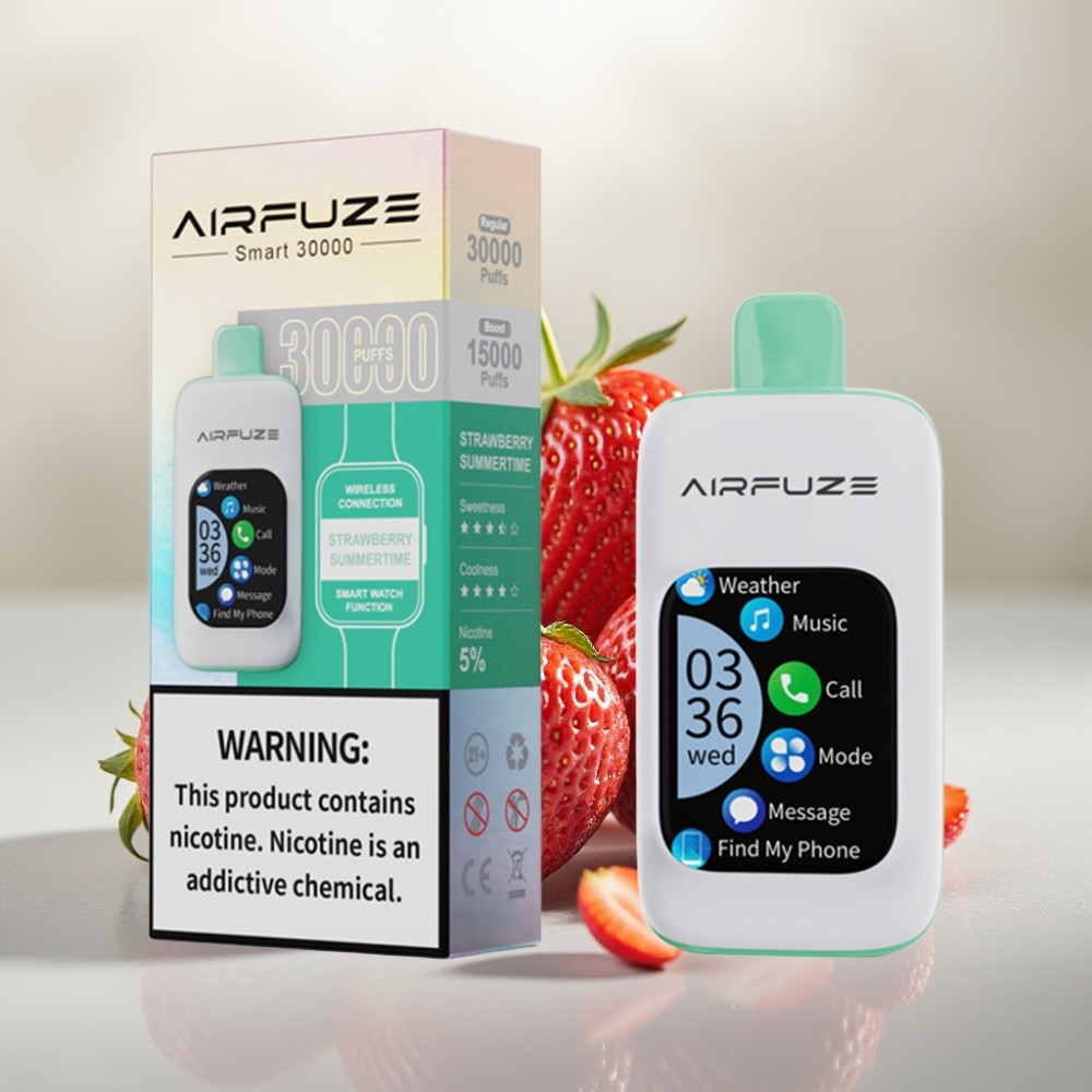 AirFuze Smart 30000 Puffs Eldobható Pod Eper Nyári Idők 50x25x104.9mm 2.01\"TFT érintőképernyő 5% nikotin 900mAh Type-C